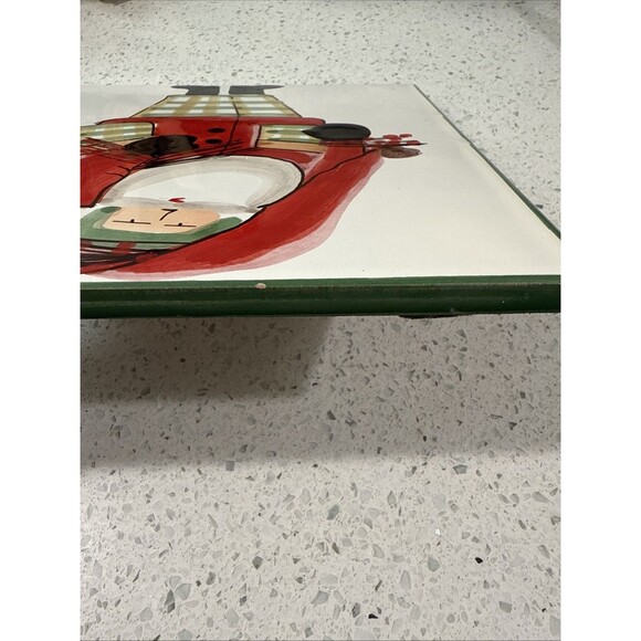 Vietri Old St Nick 8” Square Trivet Hand Painted Green Border Wood Pile Italy - Picture 6 of 9